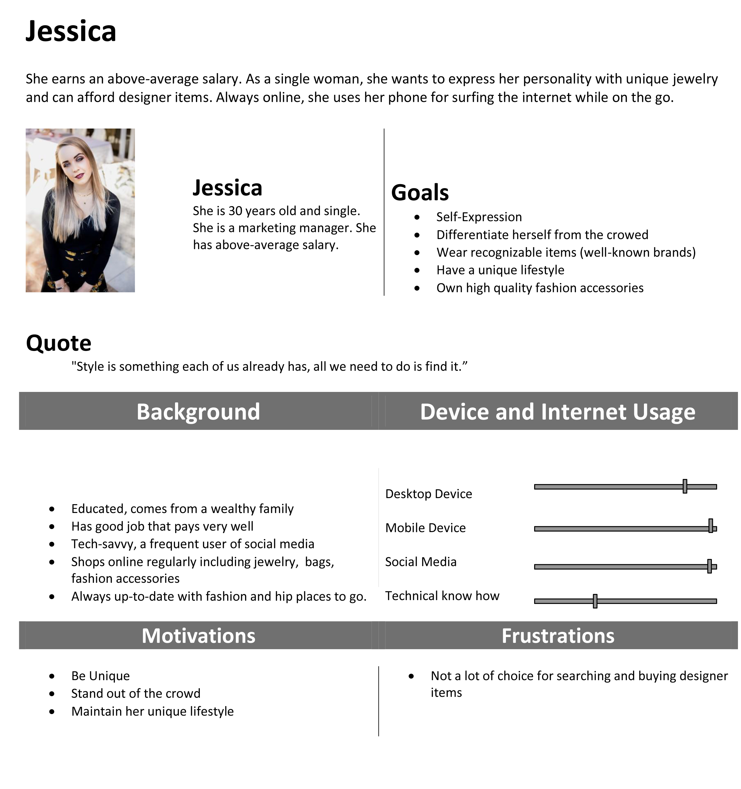 Jessica persona board for Elegant project