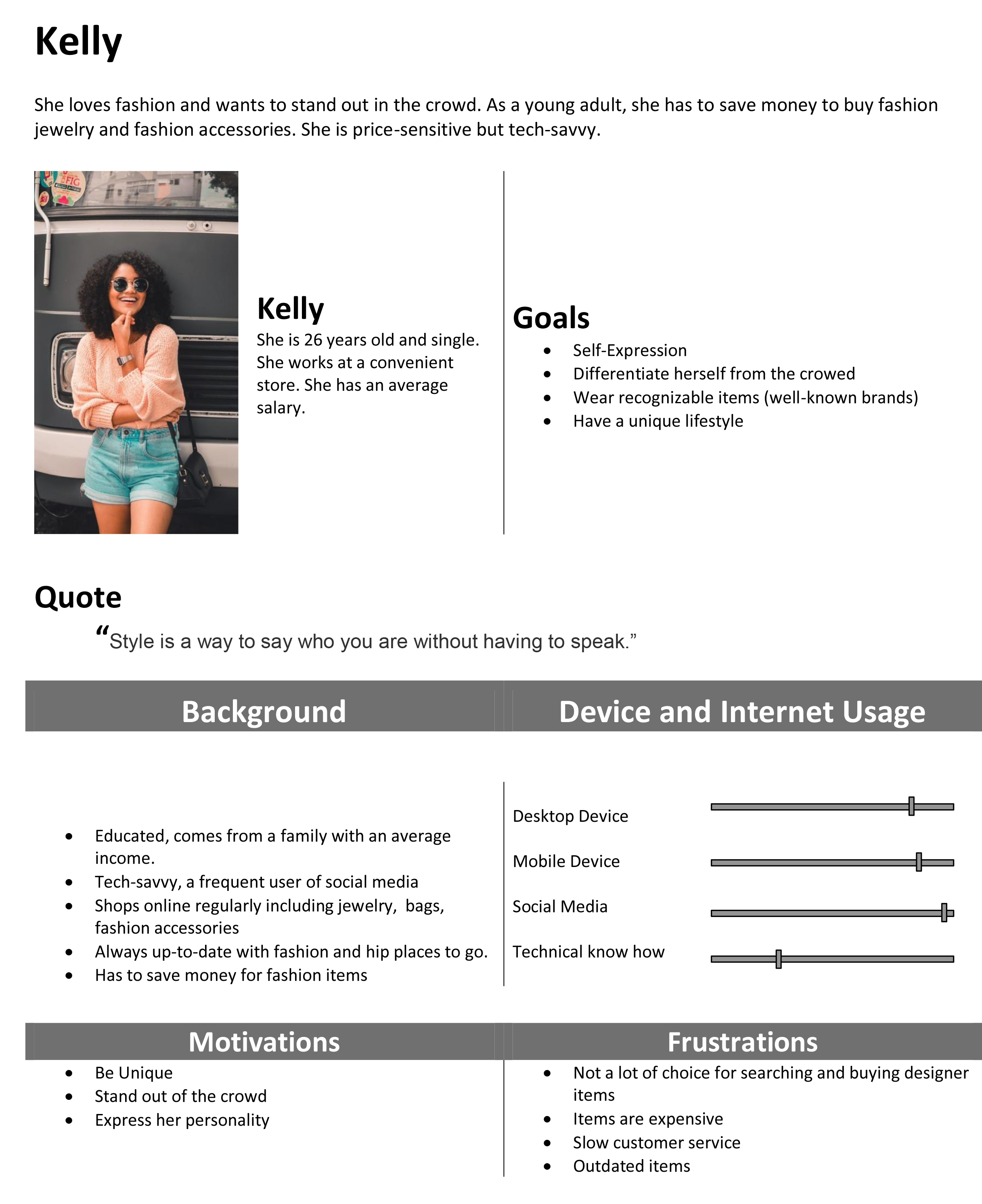 Kelly persona board for Elegant project