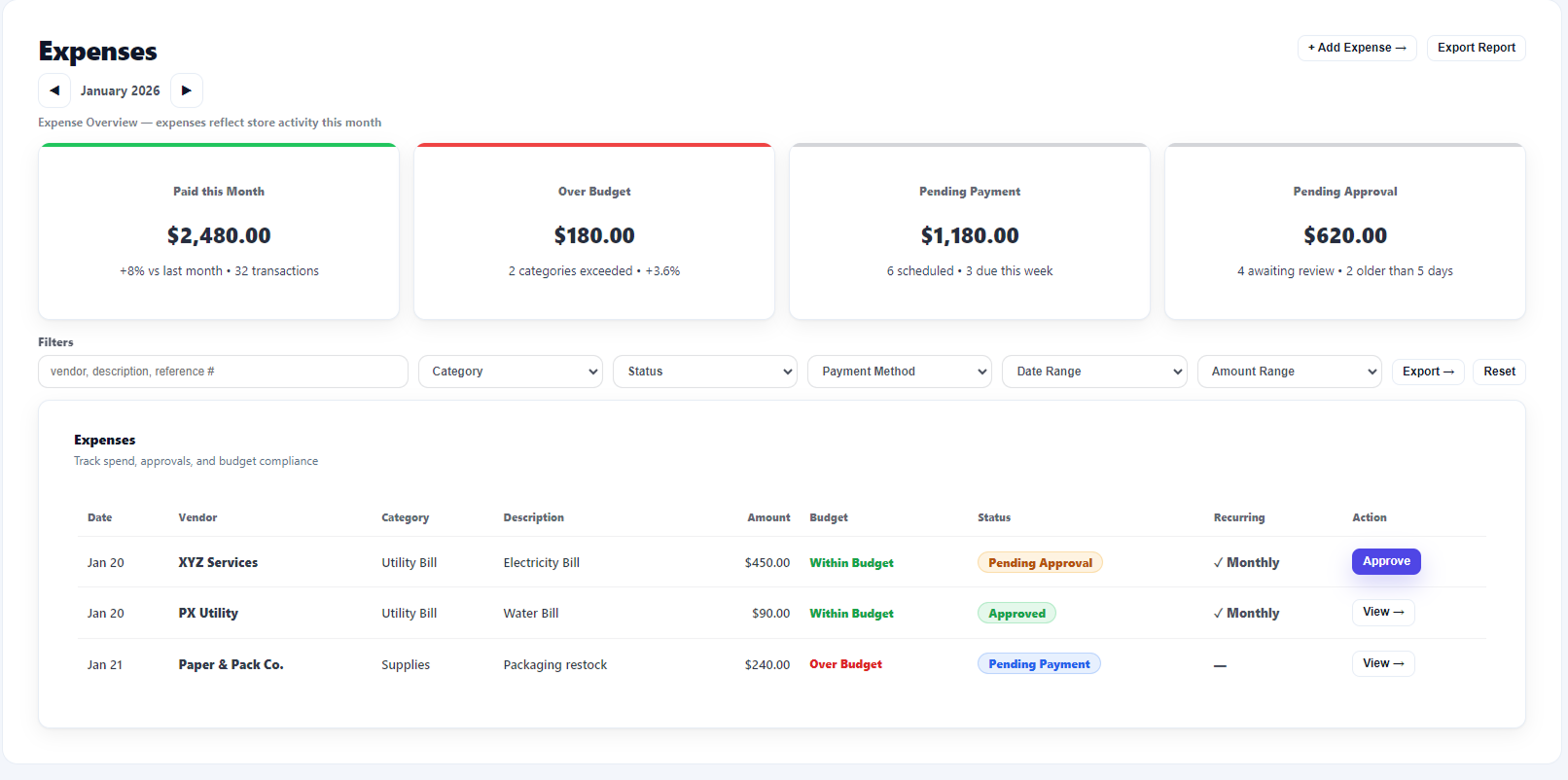 Expense management feature page
