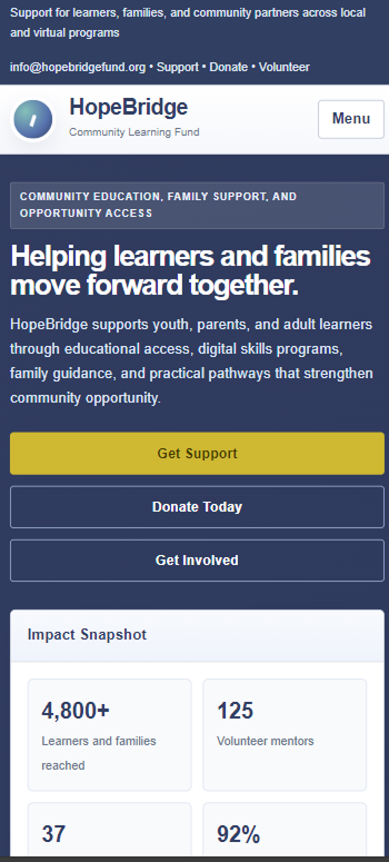 HopeBridge homepage mobile design