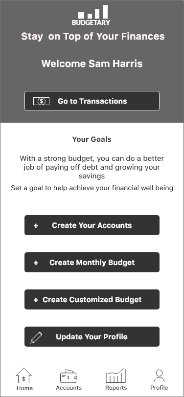 Mid-fidelity home wireframe