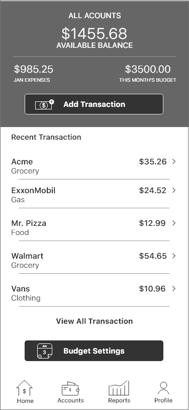 Mid-fidelity transaction wireframe